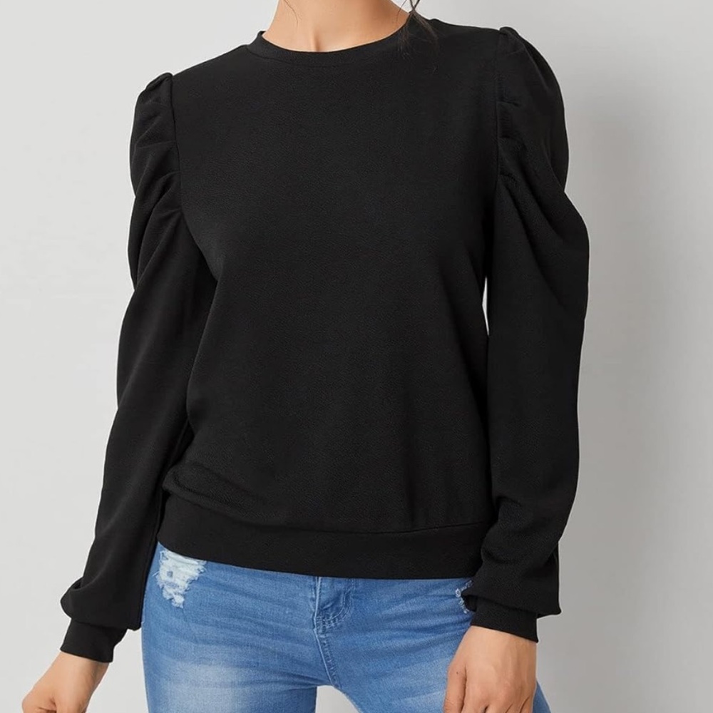 NEW| Women's Shein Long Sleeve Puff Shoulder Black Elegant Comfy Top